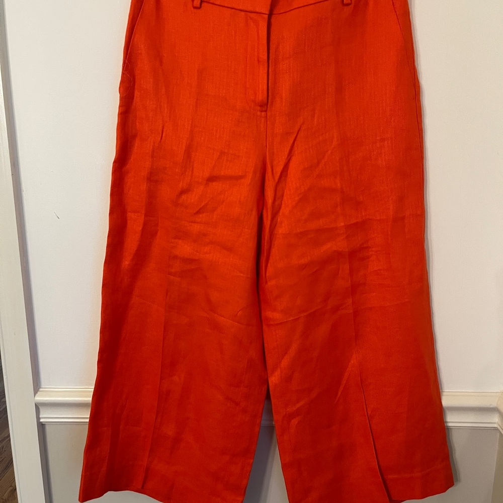 J. Crew Bold Cerise Linen Wide Leg pant. Size 6.
